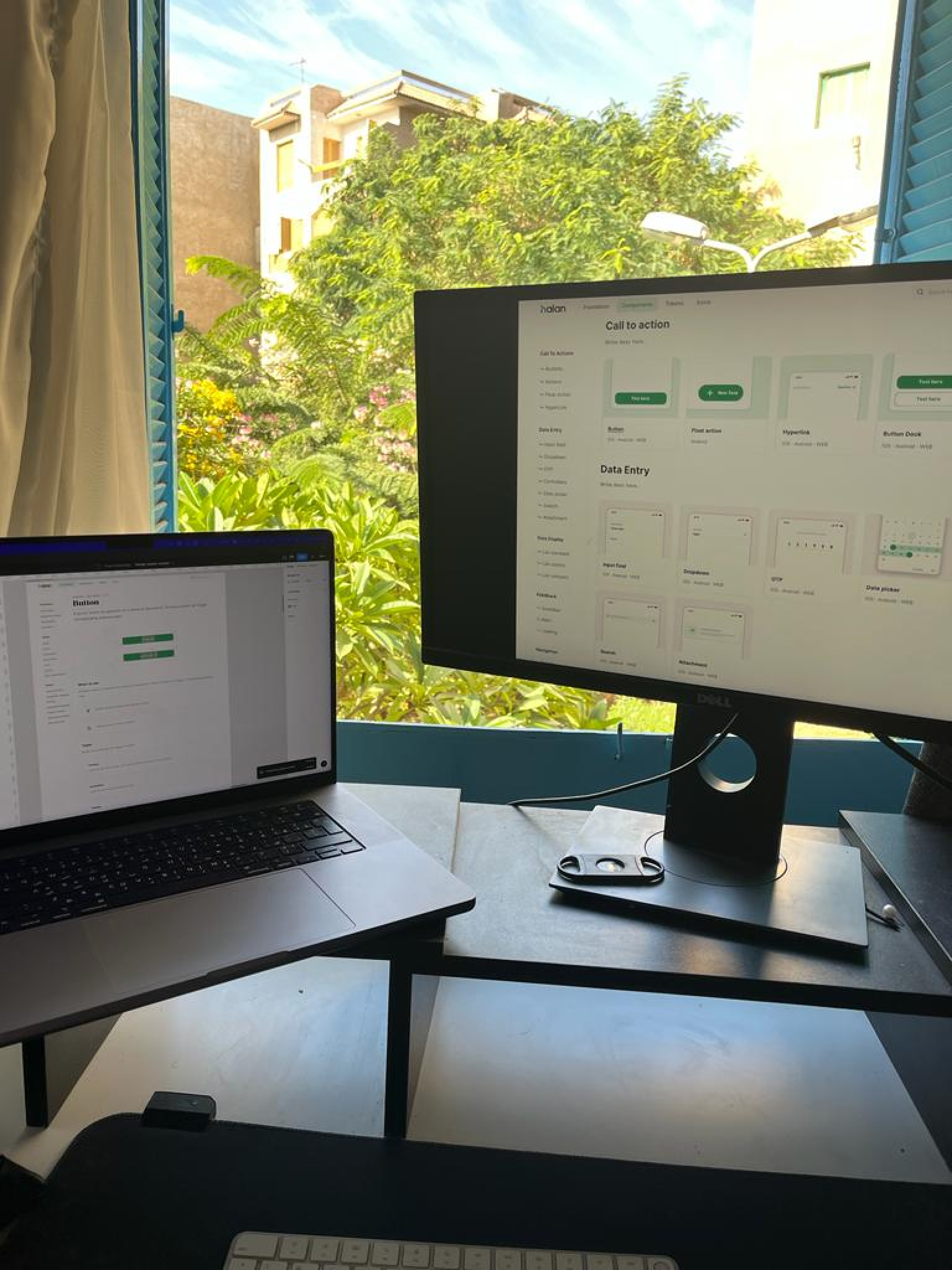 Workspace — desk and monitors