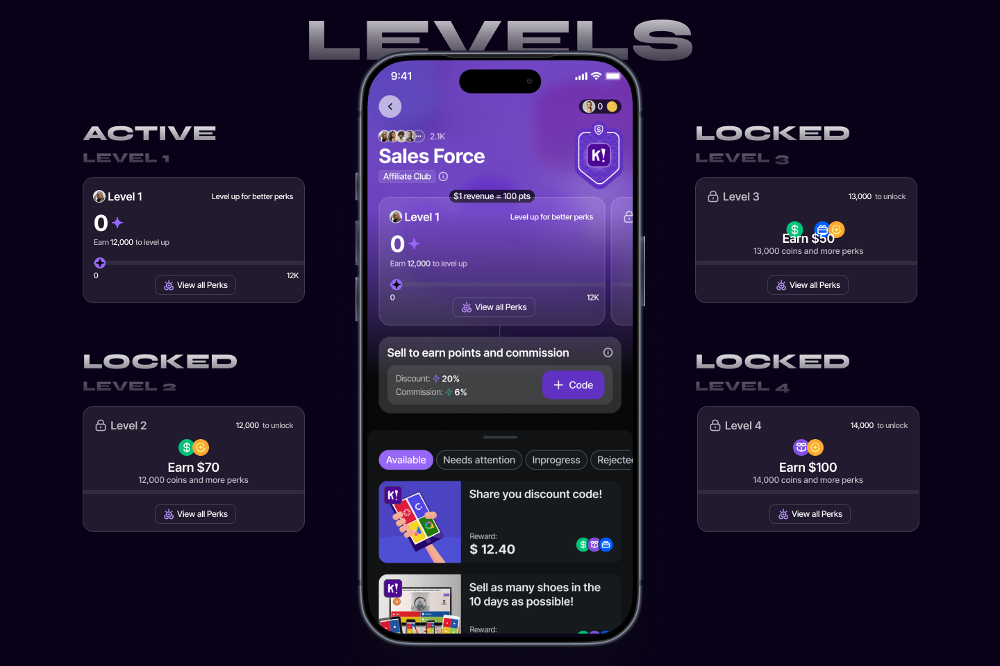 Club Levels — level overview: current tier, points, and progress