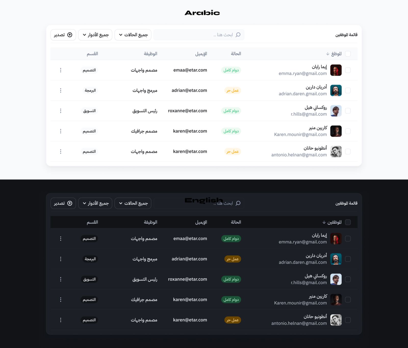 Etar table components Arabic