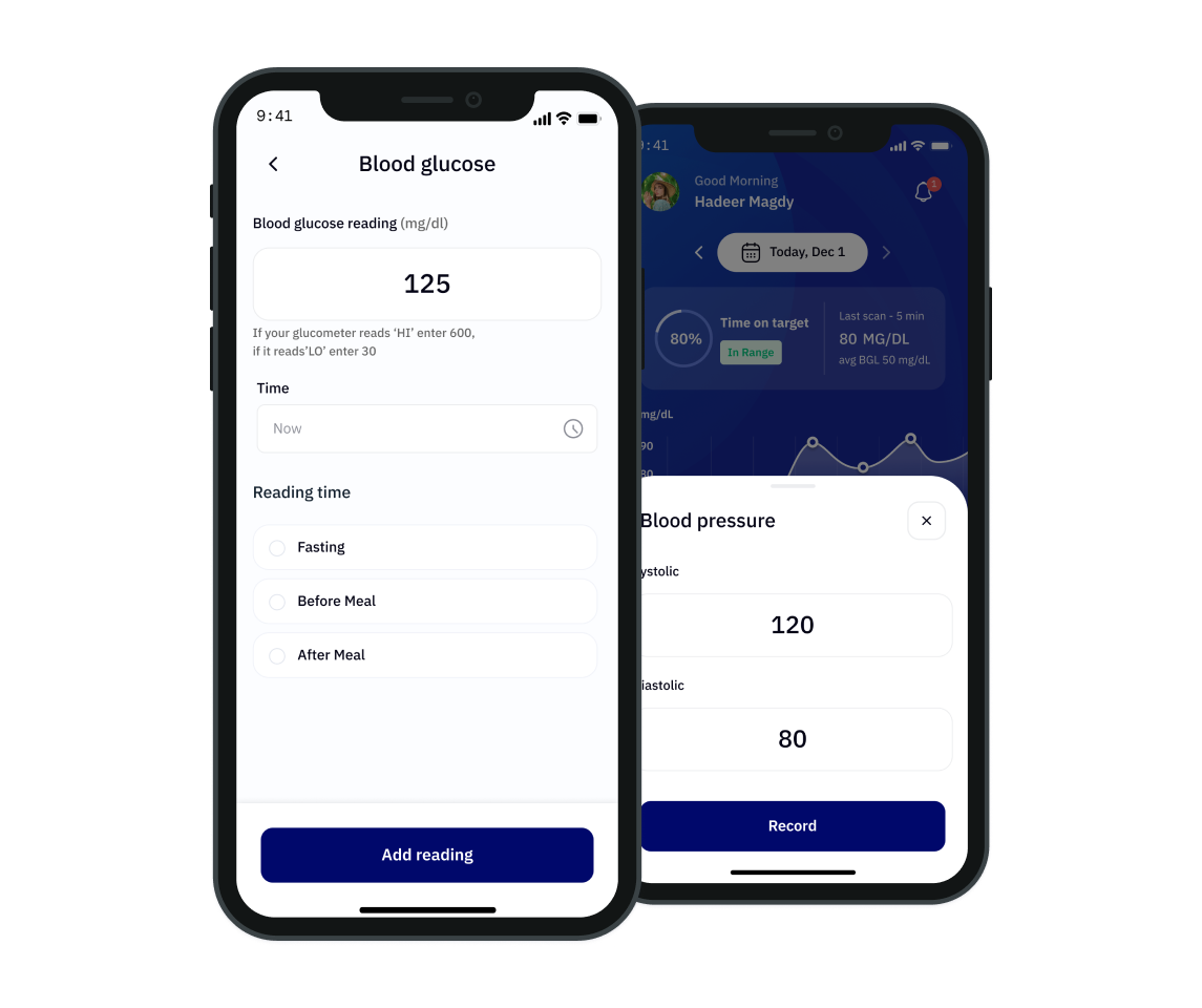 Otida app logging glucose and blood pressure
