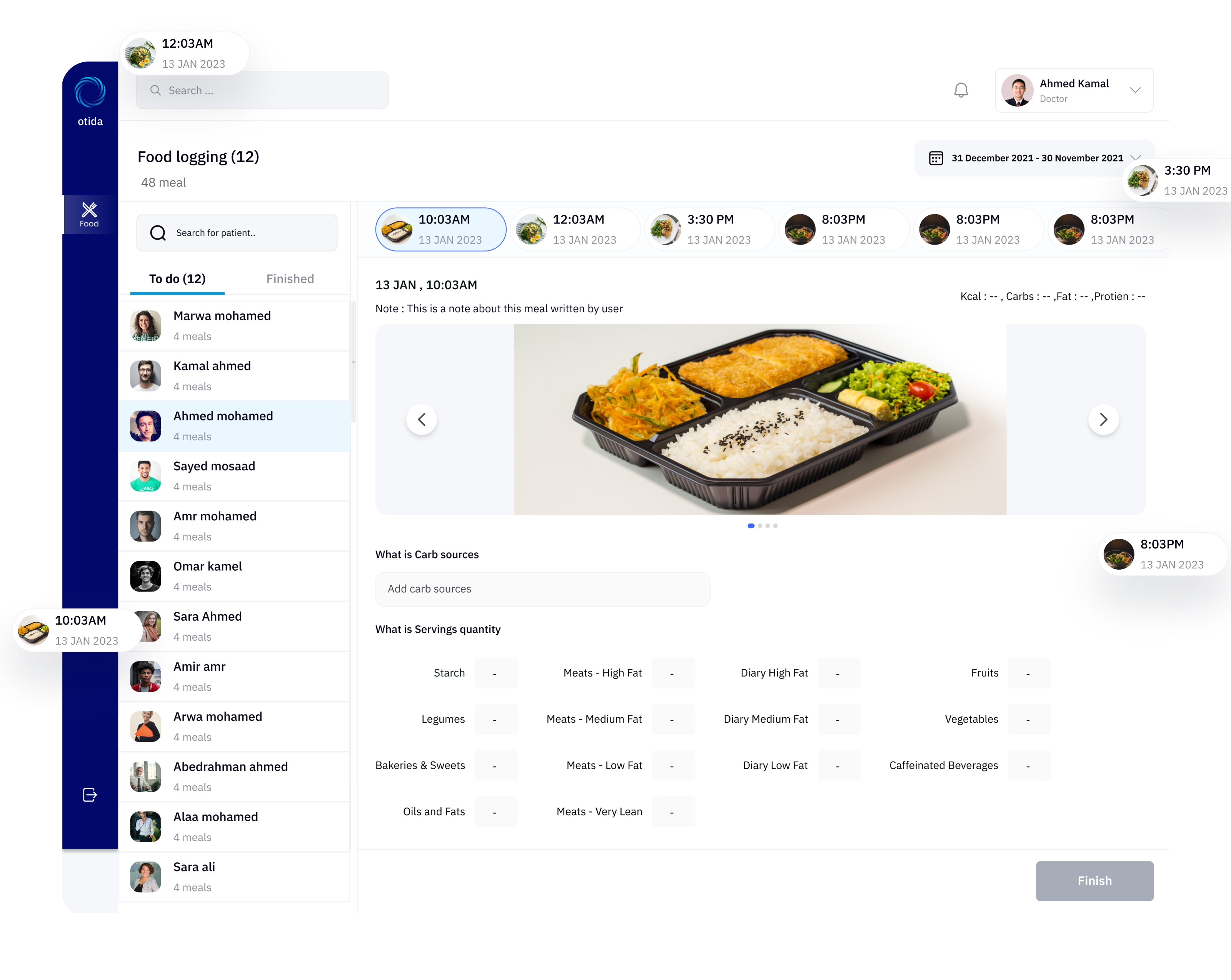 Otida website - Food logging for tracking nutritions
